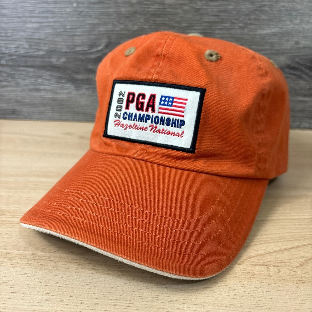 PGA Championship Hat Cap Strap Back Black Orange Golf Hazeltine 2002 Adjustable